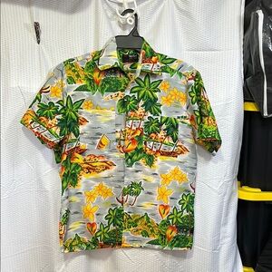 Tropical Green and Yellow Casual Button Down Shirt